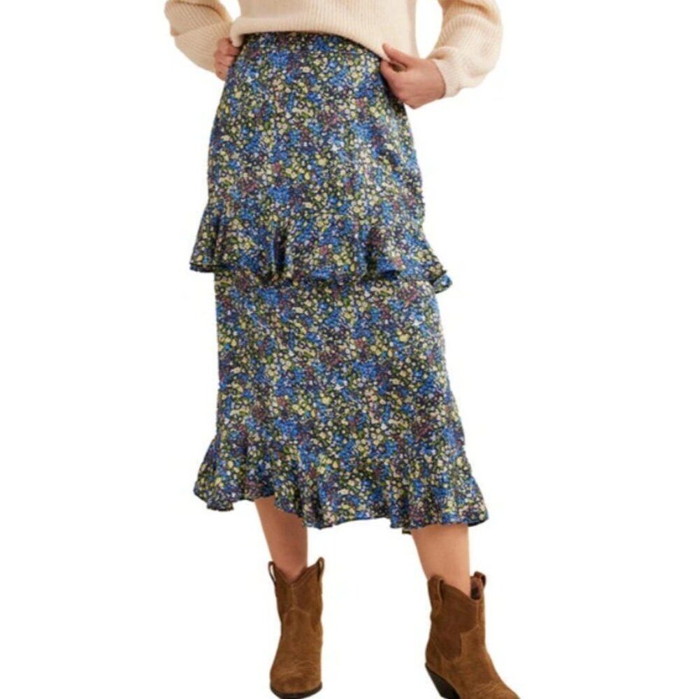 Boden Womens Skirt UK 12 US 8 Multicolored Floral Tiered Ruffled Midi R0284 NWT